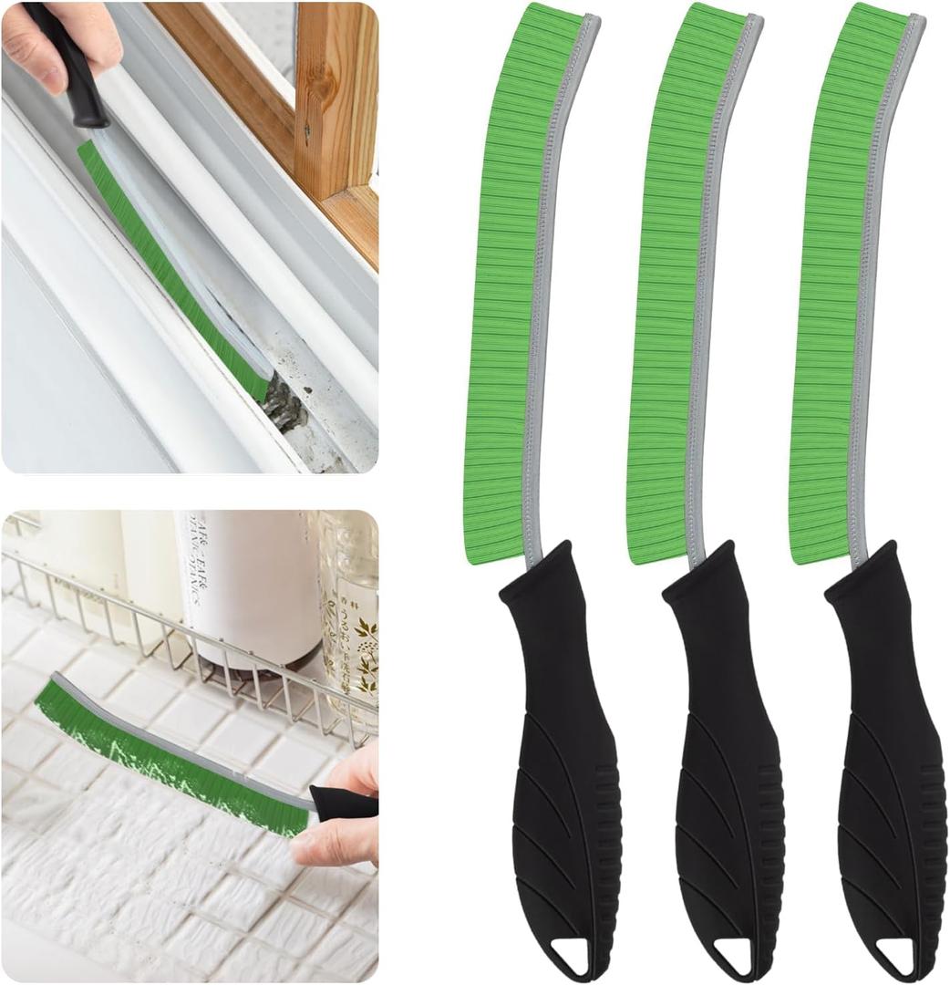 SXhyf Hard Bristle Crevice Cleaning Brush - Multifunctional Gap Cleaning Brush, Bathroom Cleaning Tools, Grout Brush, Crevice Cleaning Supplies for Household Use, Kitchen, Window, Vehicle (3, Green)