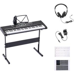 Amazon Basics Portable Electric Keyboard Piano with 61 Full Size Keys, Built-in Speakers, Songs for Learning, Digital Piano, Black