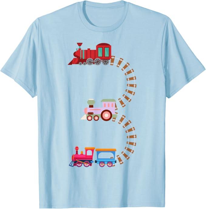 3rd Birthday Train Railroad Themed Fun 3 Years Old Boy Train, 3T-Shirt (Blue)