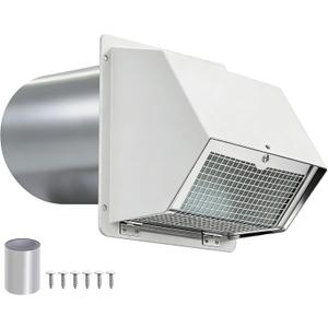 6 Inch Dryer Vent Cover Outside – Heavy-Duty Galvanized Steel, Optimized Hood with Screen & Damper, Pest-Proof Wall Vent for Dryer, Kitchen, Bathroom, Garage, AC – White