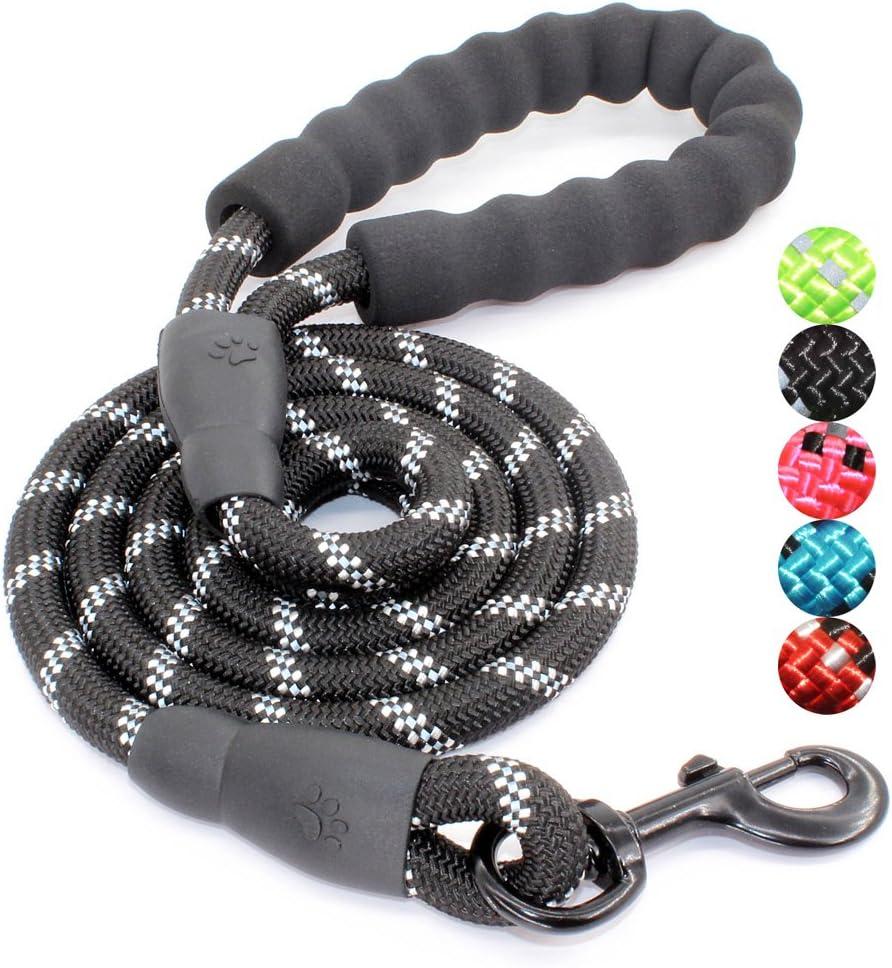 BAAPET Dog Leash with Comfortable Padded Handle and Highly Reflective Threads for Small Medium and Large Dogs (5FT-1/ 2'', Black)