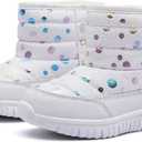 HOBIBEAR Boys Girls Toddler Snow Boots Waterproof Slip Resistant Outdoor Winter Shoes(Toddler/Little Kids/Big Kids) (Glitter White)