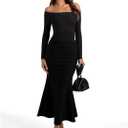 PINKMSTYLE Womens Off Shoulder Long Sleeve Top Fall Going Out Tops for Date Night Club Concert Outfits (Black, L)