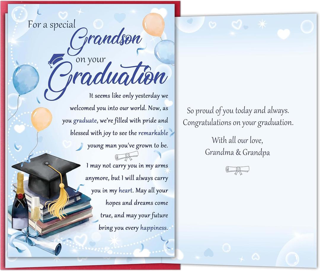 5 x Graduation Card for Grandson, Heartfelt Grandson Graduation Card Gift from Grandma Grandpa, Proud of You Cards for Him
