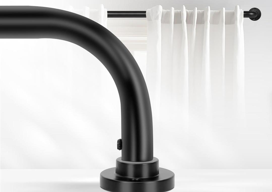 Black Wrap Around Curtain Rods 2Pack:Blackout Heavy duty Adjustable Window Curtain Rod for Bedroom,Industrial Darkening Curved French Metal Single Drapery Rods Easy Install,Matte Black 48-90"