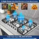 Amzgachfktch Gas Cooktop 30 Inch with 5 Italy SABAF Powerful Burners, Max 48,300 BTU/hr Gas Stove Top, Built-in 304 Stainless Steel Propane Stove, NG/LPG Convertible, CSA Certified, 30 inch no griddle