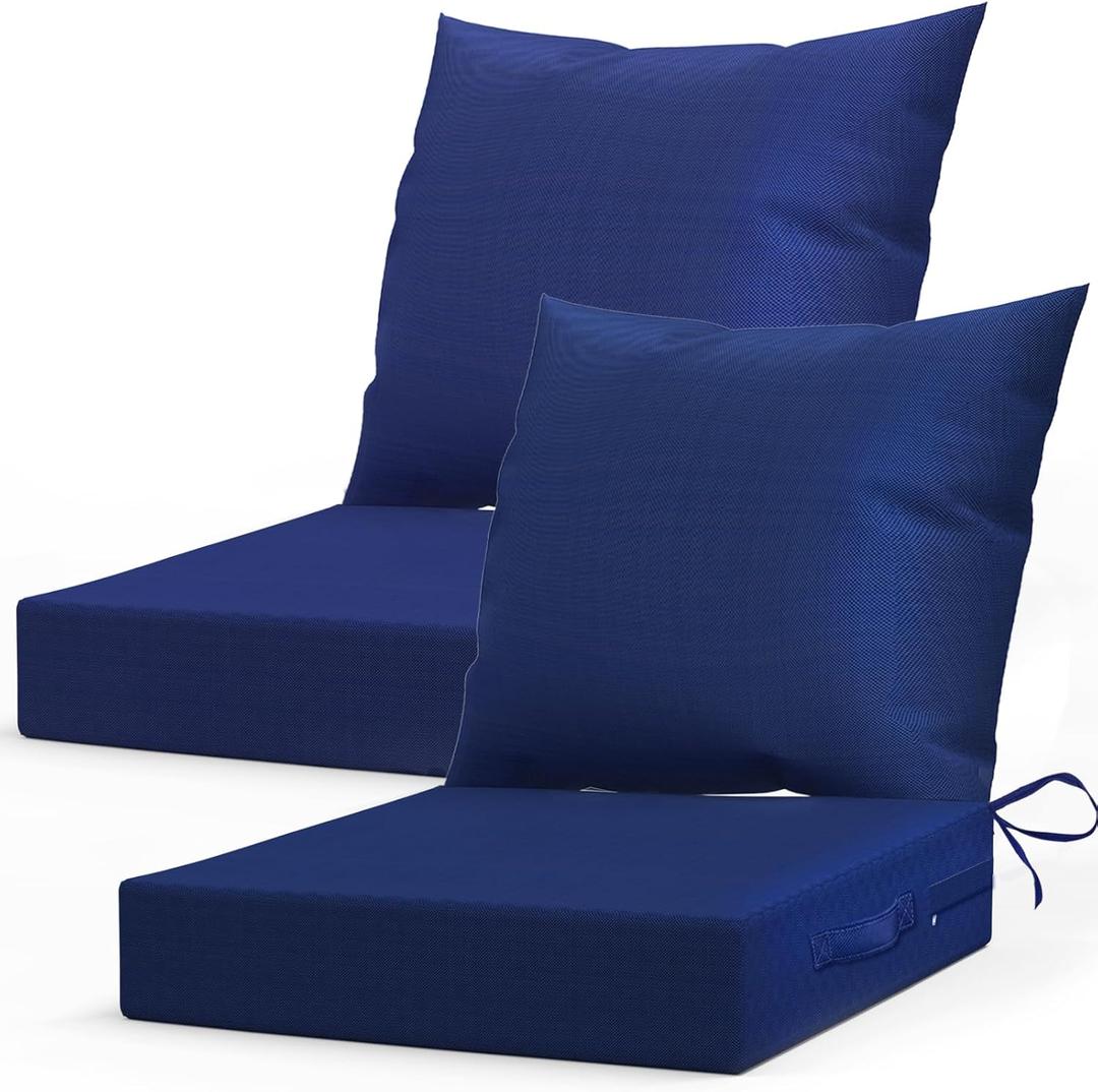LAGRATY Outdoor Chair Cushions for Patio Furniture, 24" x 24" Deep Seat Cushions with Backrest for Couch Sofa Chair - Waterproof Fade-Resistant Patio Cushion (Set of 2, Navy Blue)