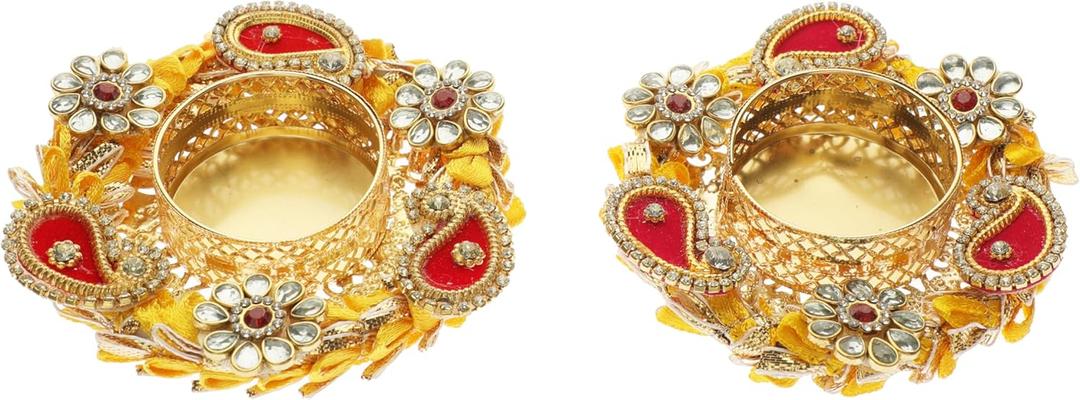 Set of 2 Flower T Light Holder Candle Stand Tealight T-Light Holder for Indian Cultural Festival Christmas New year Decorations Lighting Accessories Wedding Home Decor(Without Wax) (Size:-3")(Yellow)