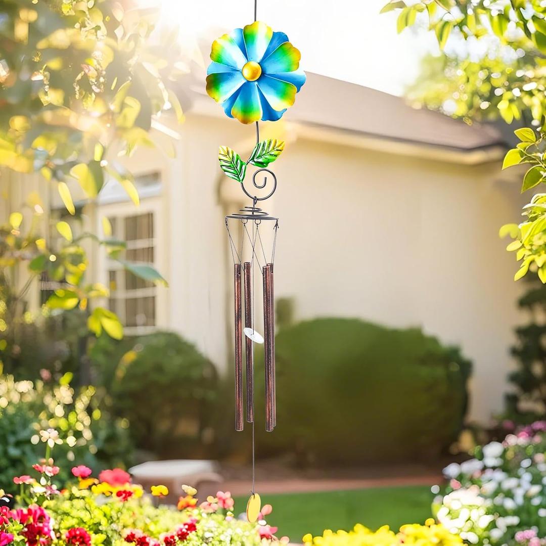 MUMTOP Wind Chimes for Outside Clearance - Garden Wind Chimes with Flower Wind Spinner, 33 Inch Deep Tone Metal Memorial Sympathy Windchimes for Patio Outdoor Porch Yard Decor Gifts(Green)
