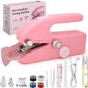 Handheld Sewing Machine for Beginners, Portable Mini Sewing Machine with Two Speed Modes, Easy to Operate and Fast Stitch Suitable for Clothes, Fabrics and Quick Home Repairs (Pink)