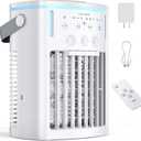 Portable Air Conditioners, New 4-in-1 Ultra-Quiet Portable AC Unit, 1000ML Water Tank Evaporative Air Cooler with 3-Cool Mist & 3-Speeds, Remote Control, 7 Color Light, 8H Timer for Bedroom,Office,Car