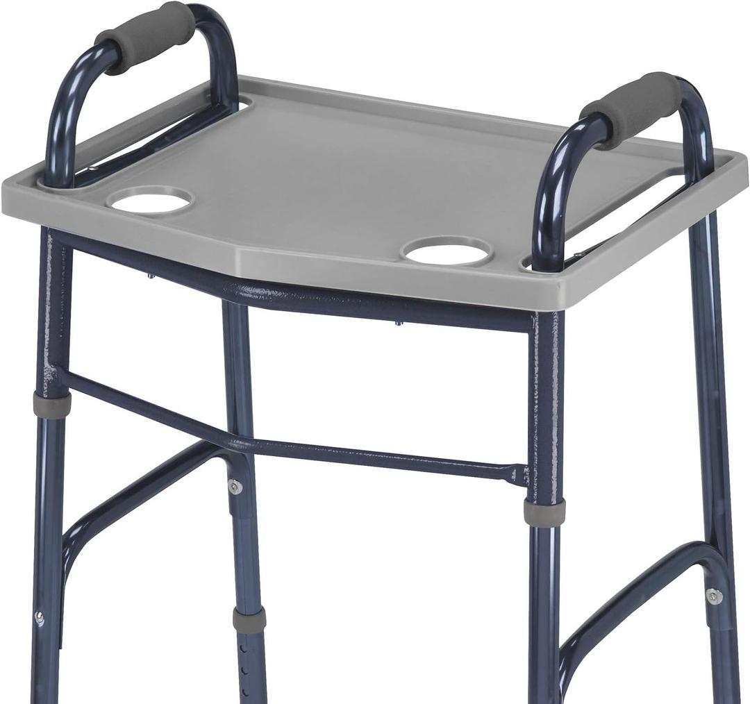 DMI Walker Tray With Cup Holders, Walker Tray For Folding Walkers, Mobility Accessory for Seniors, Tray Table for Standard Walkers, Multipurpose and Portable, Gray