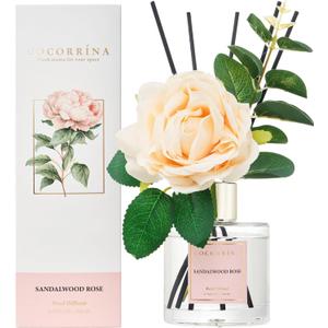 Cocorrina Reed Diffuser Set, Flower Reed Diffuser Sandalwood Rose 6.7 oz, Scented Diffuser with Sticks Home Fragrance Essential Oil for Bathroom Shelf Decor, Living Room, Large Room, 1Pack