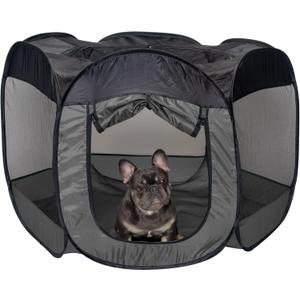 Furhaven Portable Dog Playpen Cat Tent, Pet playground/kennel foldable indoor outdoor zippered puppy crate - Gray, Large