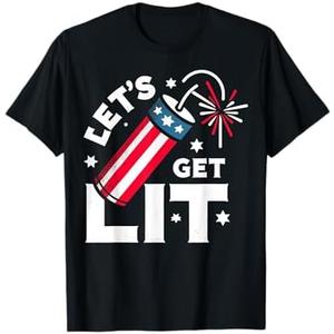 Patriotic 4th of july Let's Get Lit T-Shirt Size M