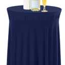 Tegeme 1 Pack 32 x 43 Inch Round Spandex Cocktail Tablecloths with Skirt Cocktail Round Table Cover Spandex Stretch Tablecloth for Fitted High Top Table Bar Wedding Party Banquet (Navy)
