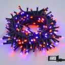 YEGUO 66ft 200 LED Orange and Purple Halloween Lights Outdoor Waterproof, Green Wire Christmas String Lights Indoor, 8 Modes Twinkle Tree Lights Plug in with Timer Memory