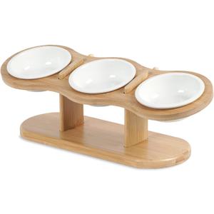 Elevated Cat Bowls, 2 Heights Adjustable Raised Dog Bowl Stand, 3 Ceramic Bowls for Cats and Small Dogs, 15 Tilted