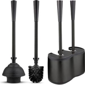 UMIEN Toilet Brush and Plunger Set 18-in - Updated 2025 No-Rust - Stainless Steel Design - Long Handles - with Freestanding Canister (Matte Black)