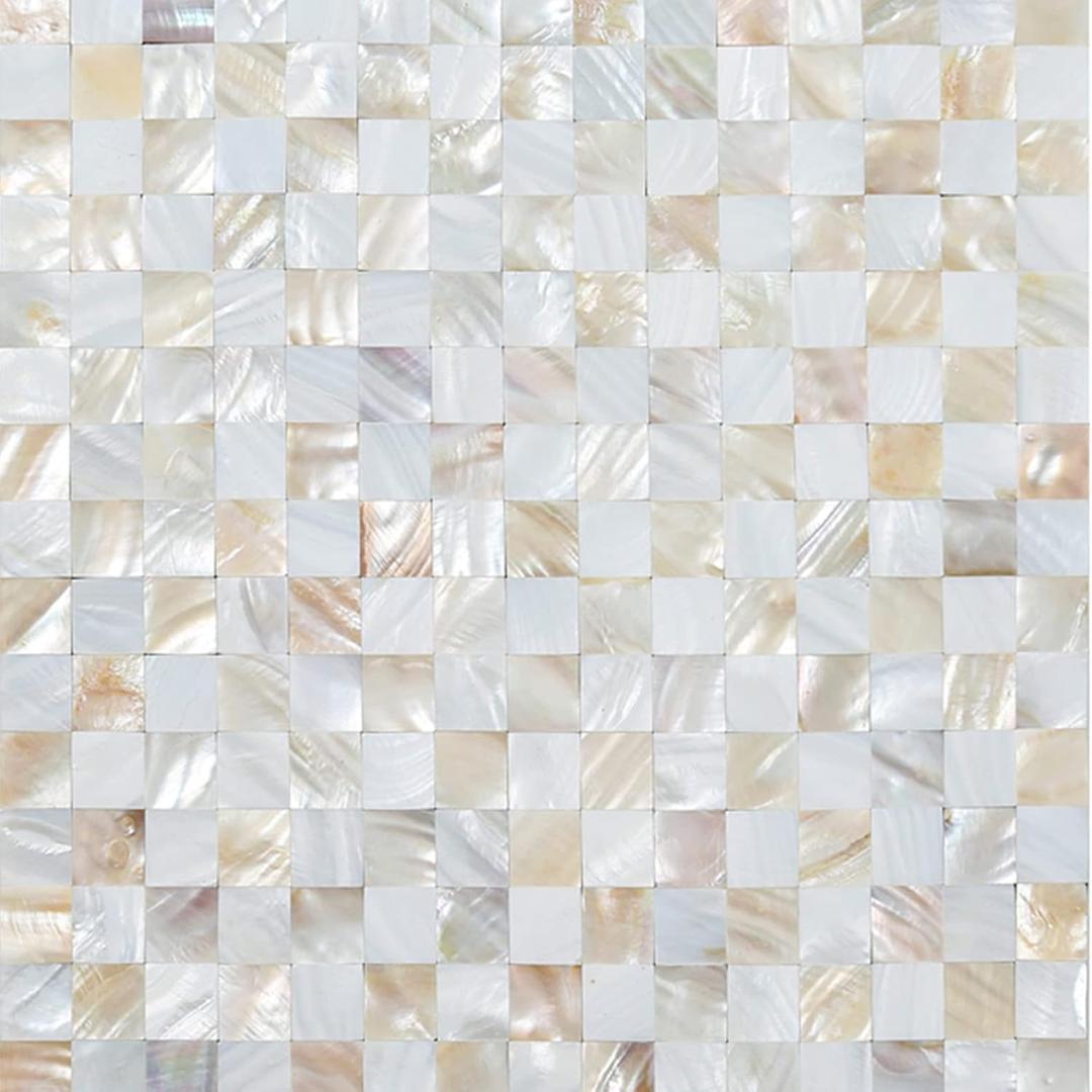 KASARO Peel and Stick Backsplash, Mother of Pearl Mosaic Shell Tiles, Self-Adhesive Wall Tile for Kitchen, Bathroom, Bedroom Decor, Waterproof & DIY-Friendly, 10 Sheets (White & Natural, 10 sq ft)