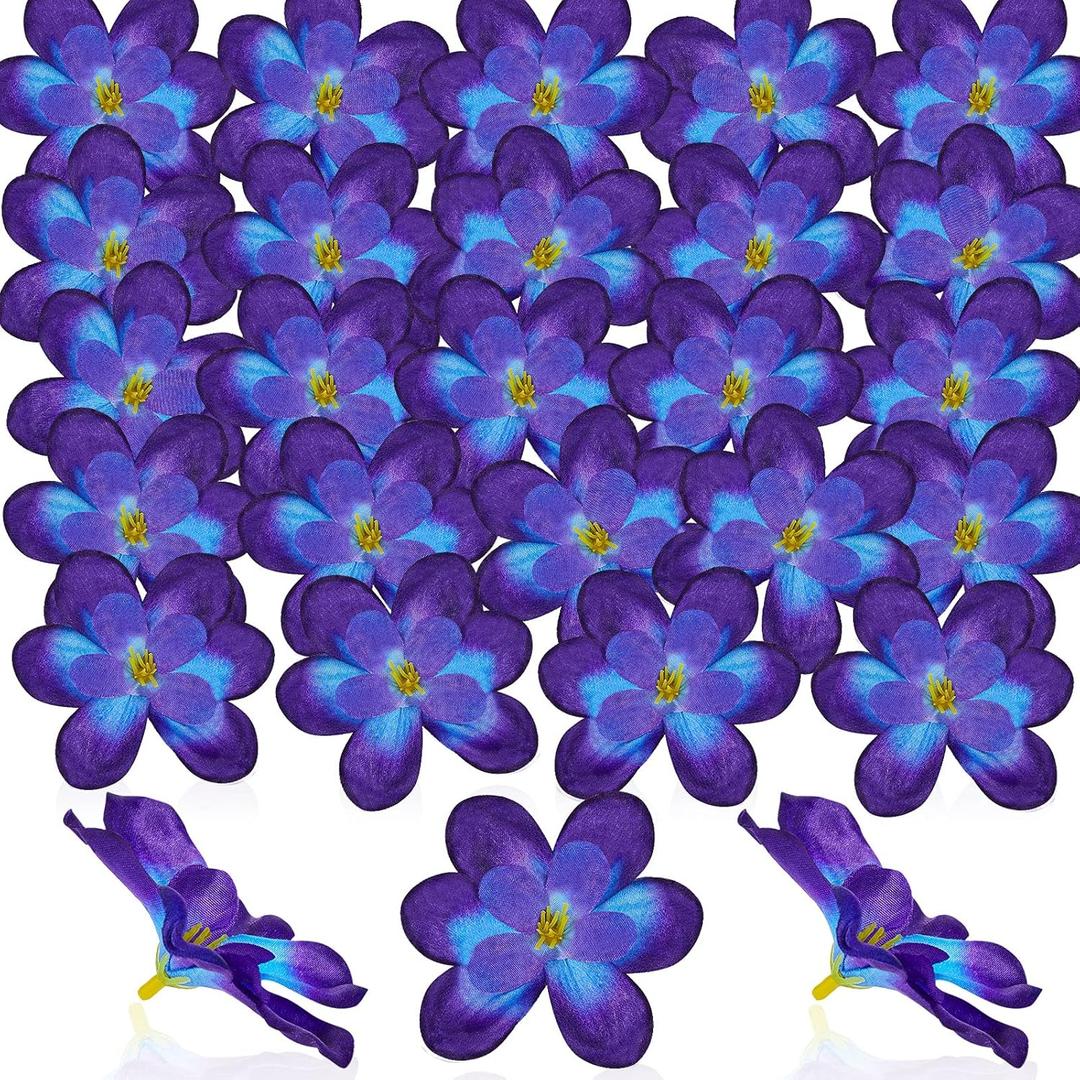 100 Pieces Blue Purple Faux Orchid Flowers Halloween Flower Day of The Dead Decoration Artificial Orchids for DIY Home Wedding Table Centerpieces Mexican Party Birthday Cake Ornaments (Blue Purple)