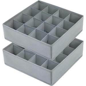 Joyoldelf Sock Drawer Organizer Divider Underwear Organizer 16-cell Fabric Dresser Drawer Organizers Storage Boxes for Socks Lingerie, Handkerchiefs, Ties (Grey)