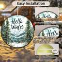 Round Christmas Metal Tin Sign Hello Winter Sign Christmas Pine Trees Welcome Door Sign Xmas Winter Holiday Farmhouse Rustic Wreath Sign for Indoor Outdoor Home Wall Window Decor 12*12 in