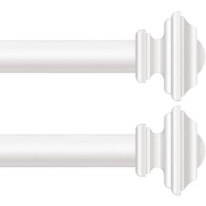 KAMANINA White Curtain Rods for Windows 48 to 84 Inches, 1 Inch Curtain Rod 32 to 86 inch(2.6-7.1ft), Single Drapery Rods with Square Finials, Pack of 2 