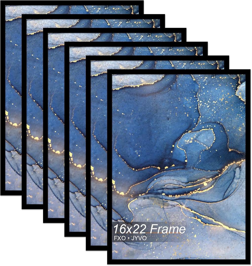 16x22 Picture Frame Set of 6 for Photo Poster Horizontally/Vertically | Black Light Weight and High Transparent 16 x 22 Frame for 16by22 Pciture Wall Mount(6 Packs|Black|16x22)