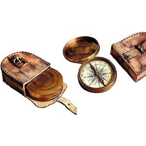 2.5" Robert Frost Poem Compass with Handmade Leather Carry Case Free Rustic Vintage Home Decor Gifts