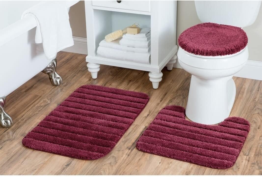 Baltic Linen Bellados Luxury Bath Rug, Cranberry, 3 Piece Set