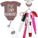 Plifal Nurse Pen Set Badge Reel Holder Accessories Clip - Retractable Mini Nursing Ball Pen Permanent Marker Highlighter Light Penlight Small Flashlight Work Student Office Hospital Moment