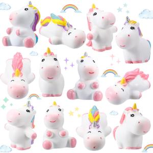 HyDren 12 Pieces Cute Unicorn Cake Topper Mini Unicorn Miniature Figurines Resin Rainbow Unicorn Toy Garden Miniature Moss Landscape DIY Crafts for Kids Birthday Baby Shower Party Decor