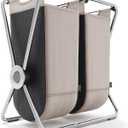 simplehuman double x-frame laundry hamper, 100% recycled polyester removable laundry baskets with easy carry handles, heavy-gauge steel frame, chrome, 50L + 50L