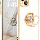 Fingic for iPhone 15 Plus Case[with 360Rotatable Ring Holder Stand][Support Magnetic Car Mount][Shiny Plating Gold]Slim Thin Soft TPU Shockproof Protective Case for iPhone 15 Plus for Women Men,White