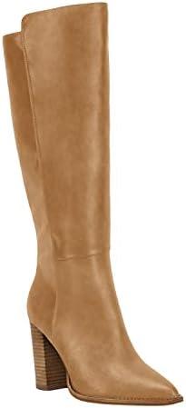 Juliet Holy Women's Knee High Boots Stacked Block Heel Pointed Toe Riding Boots 7