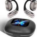 Open Ear Earphones with Touchscreen, Bone Conduction Wireless Earbuds Bluetooth 5.4, 68H Playtime with Charging Case, Over Headphones with Silicone Ear Hooks, for Outdoors Fitness Sport (Black)