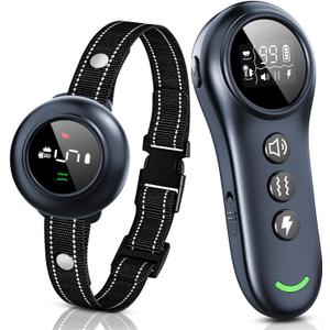 2-in-1 Dog Shock Collar & Dog Bark Collar - Smart Anti Barking Dog Training Collar with 5 Adjustable Sensitivity & 3300FT Remote for All Breeds IP67 Waterproof E-Collar (Black)