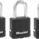 Master Lock Black Magnum Keyed-Alike Padlocks with All-Weather Cover, Outdoor Lock for Fence or Gate with a 1-7/8 Inch Lock Body and 1-1/2 Inch Shackle, 3-Pack