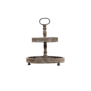 Creative Co-op Wood Two-Tier Tray with Metal Handle