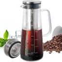 LHS Cold Brew Coffee Maker 2 in 1 Iced Coffee Maker, Glass Pitcher with Lid- 1.2Liter / 40oz, Stainless Steel Filter Removable and BPA-Free Glass Carafe for Iced Coffee, Cold Brew Tea, Juice