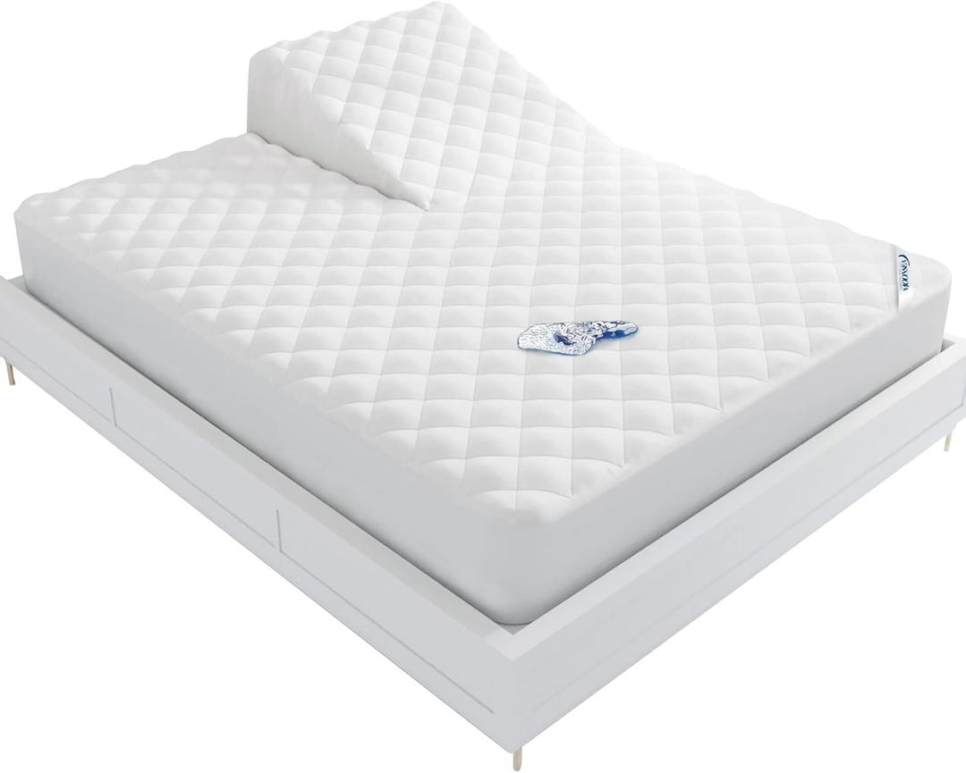 Waterproof Split Top King Mattress Pad Protector for Adjustable Bed, 34" Top Split from Head, Noiseless, Soft Padded Matress Protector