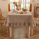 Coffee Plaid Ruffled Table Cover Linen Rectangle Gingham Tablecloth Classic Farmhouse Vintage Checkered Table Cover Decorative Buffalo Plaid for Home Holiday Party 86 x 60Inches