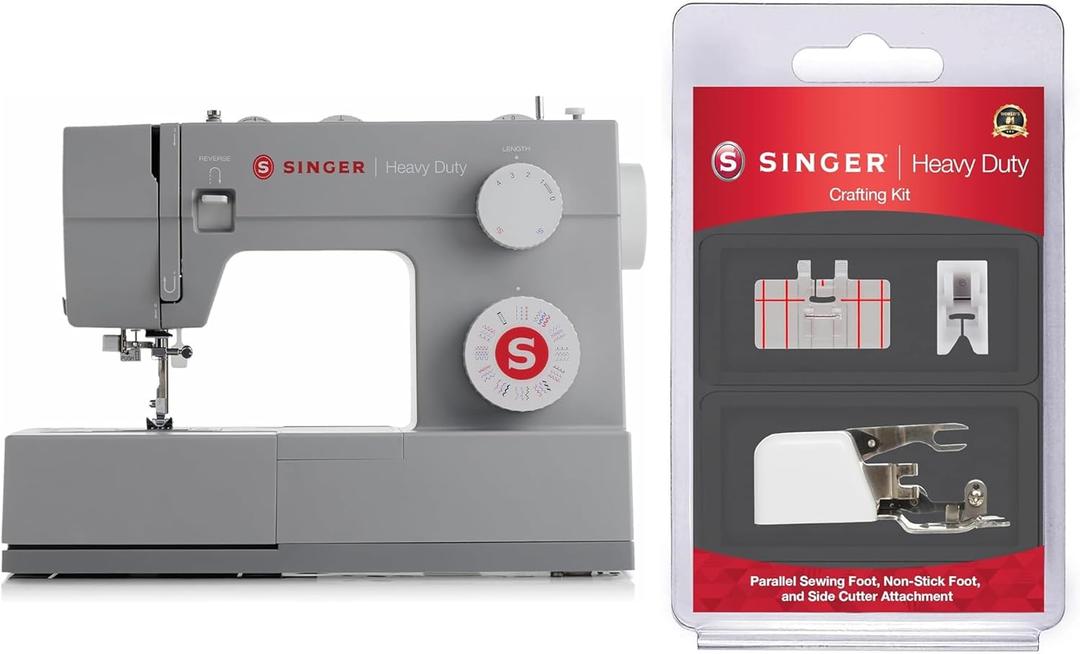 SINGER Heavy Duty Sewing Machine With Included Accessory Kit, 110 Stitch Applications 4432, Perfect For Beginners, Gray + SINGER Heavy Duty Presser Feet Kit