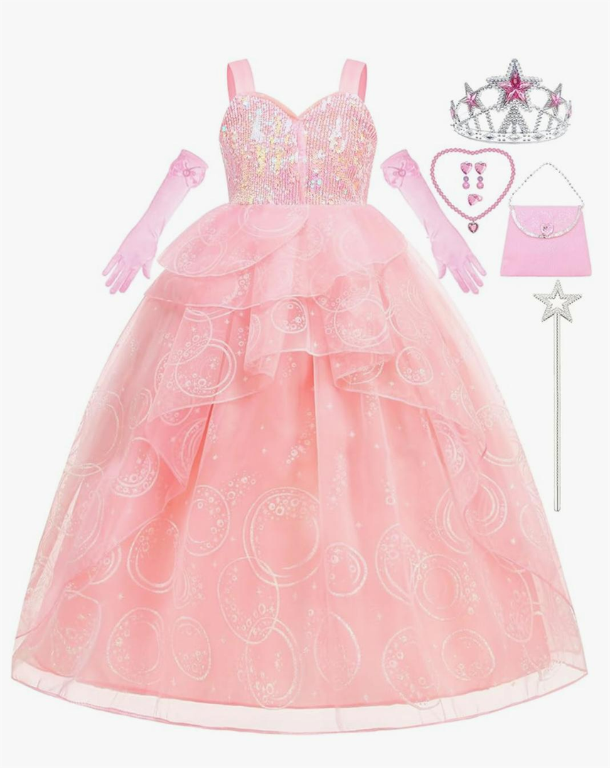 Witch Dress for Girls Princess Glitter Pink Costumes Dress Up for Halloween Carnival Cosplay (3-4 years)