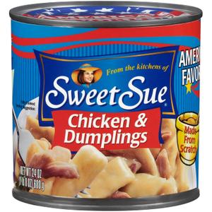 Sweet Sue Chicken & Dumplings, 24 oz Can - Heat and Serve Soup Meal - 14g Protein per Serving - Made from Scratch Recipe
