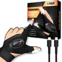 HANPURE Rechargeable LED Flashlight Gloves Stocking Stuffers for Adults Men Christmas Birthday Gift Idea for Dad Husband Him Boyfriend Car Guy Waterproof Lighted Gloves for Repairing Fishing Camping (1 Pair_with rechargeable battery)