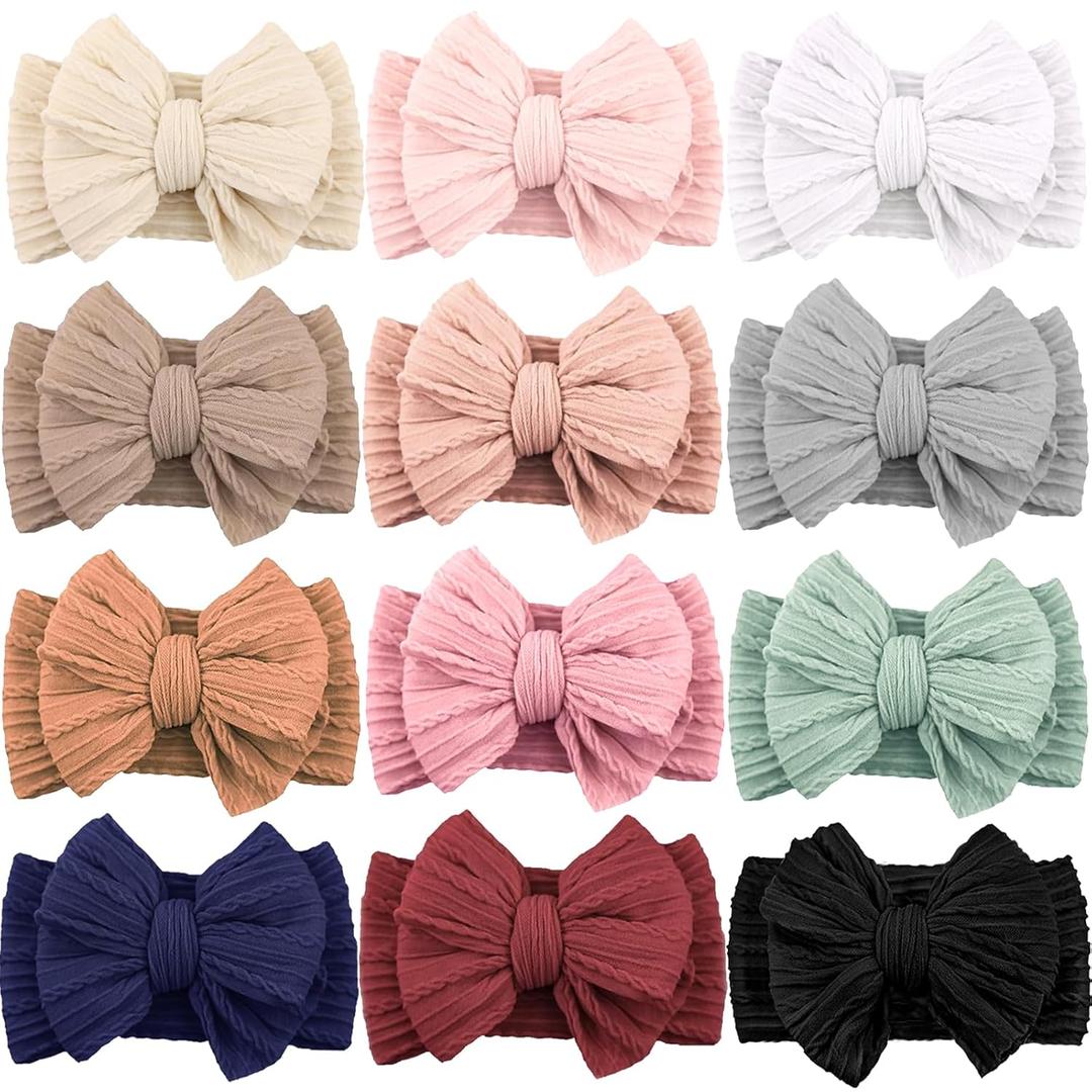 12 Pack Baby Headbands Super Soft Stretchy Nylon Hair Bands Hair Bows Hair Accessories for Baby Girls Newbrons infants Toddlers