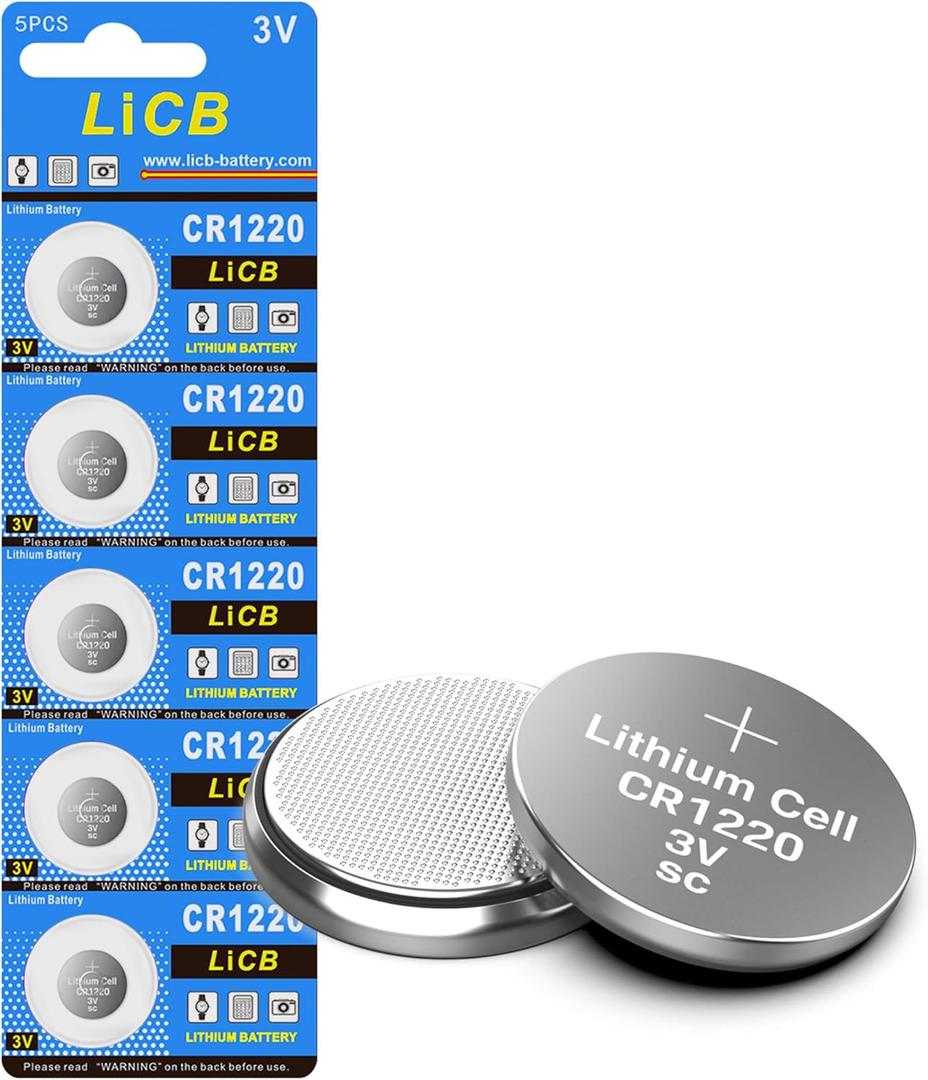 LiCB CR1220 Battery,Long-Lasting & High Capacity CR1220 Lithium Batteries,3 Volt Coin & Button Cell (5-Pack)
