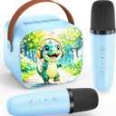 Mini Karaoke Machine for Toddlers - Easter Present Birthday Gift for 3 4 5 6 7 8 9 10 11 12 Years Old Boys and Girls, Portable Speaker Set with 2 Wireless Microphones fits Family Fun Home Party, Blue